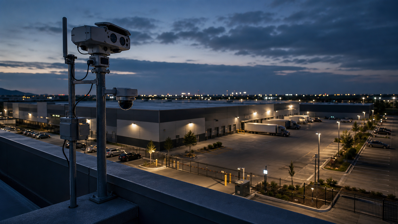 Commercial facility airspace awareness sensor overlooking a logistics campus